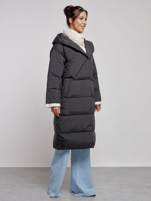 Пальто утепленное молодежное зимнее женское черного цвета 52393Ch - Mtforce фото 4