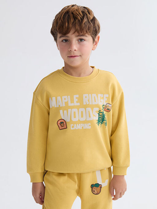 Bask?l? Erkek ?ocuk Kal?n Sweatshirt