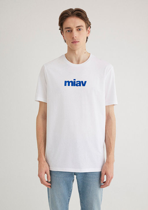 Miav Bask?l? Beyaz Ti??rt - Mavi фото 4