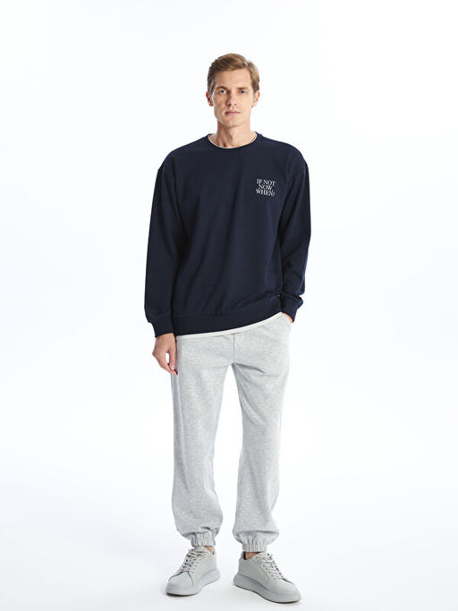 Bisiklet Yaka Uzun Kollu Bask?l? Erkek Sweatshirt