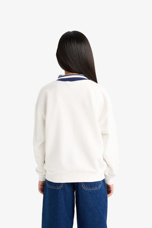 Relax Fit Polo Yaka Bask_l_ Sweatshirt K_z _ocuk - Defacto фото 10