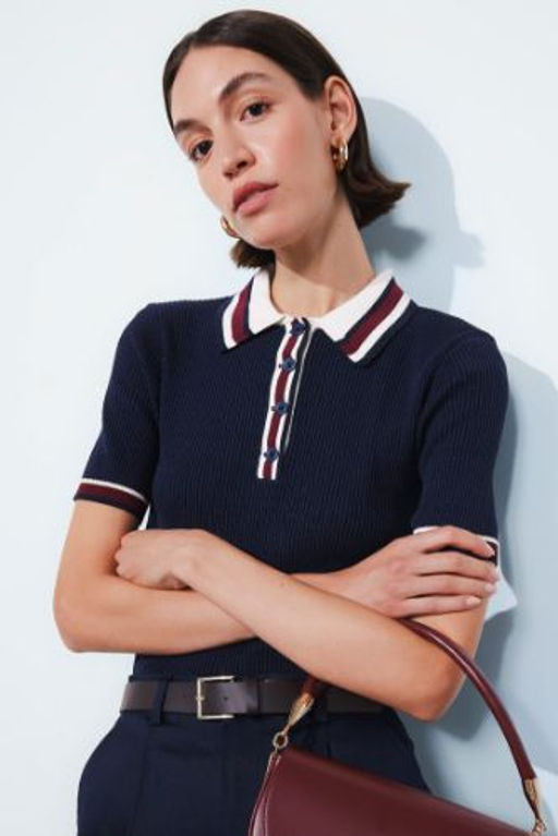 Regular Fit Dugmeli Polo Yaka K?sa Kollu Triko Kazak