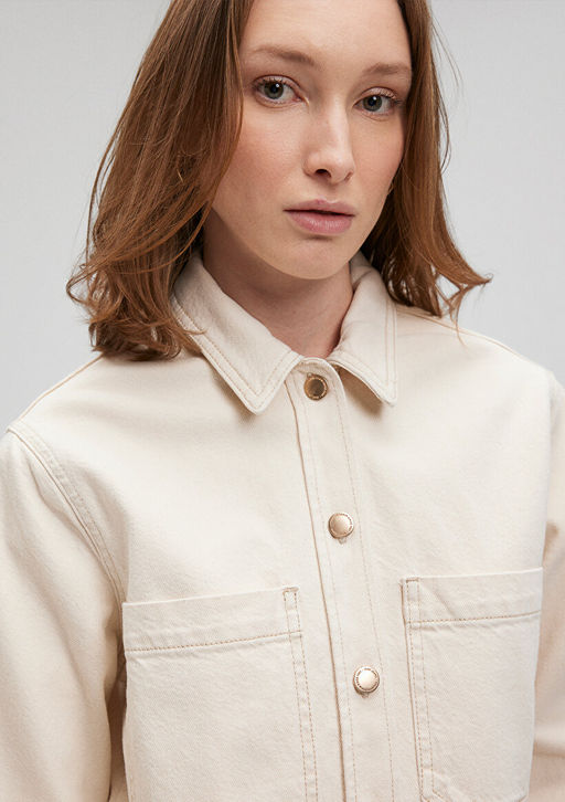 Paola Mavi Premium Krem Jean Gomlek  фото 6