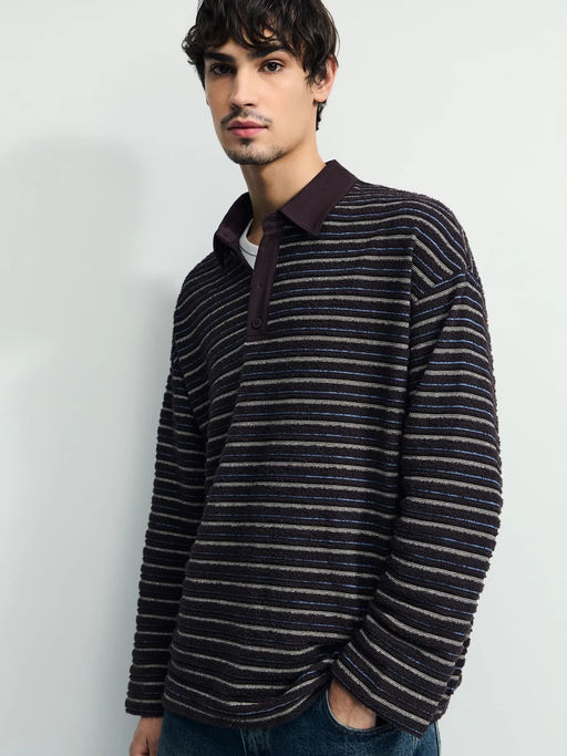 Джемпер с воротником поло в полоску / Zarina