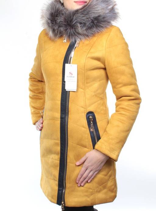 5193 YELLOW Парка женская зимняя (150 гр синтепон, искусственный мех) - Фабричный китай фото 3
