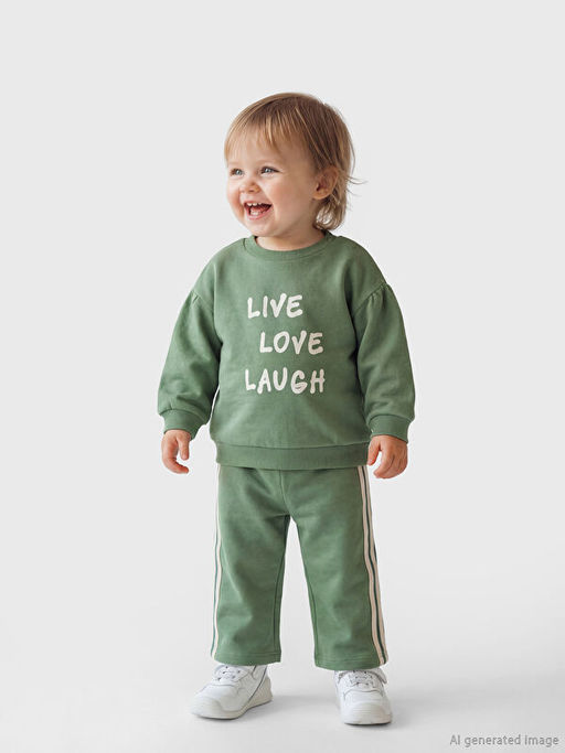 Slogan Bask?l? K?z Bebek Swatshirt ve E?ofman Alt?