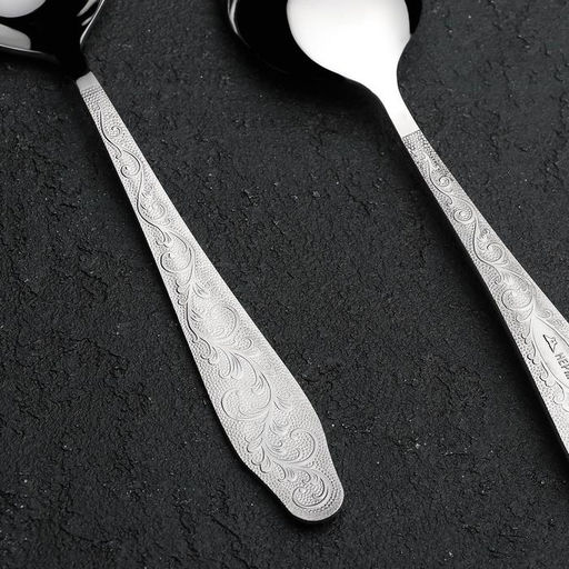 Цена за 6 шт. Ложка столовая «Дубрава», длина 19.6 см, толщина 2 мм, цвет серебряный