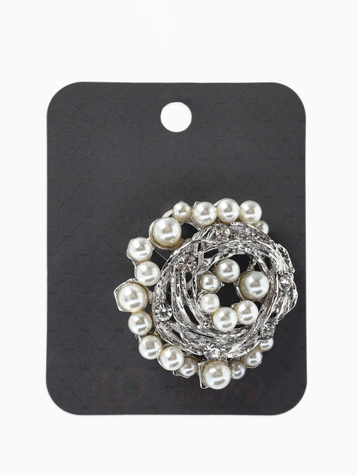 Брошь «Жемчуг», гнездо, цвет белый в серебре