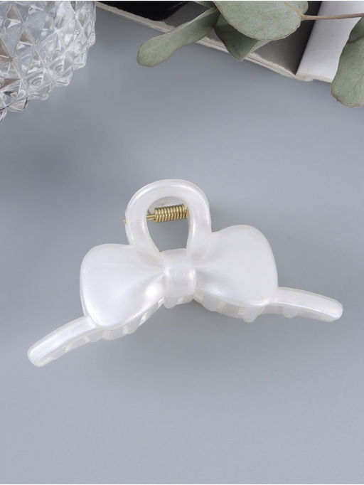 Цена за 12 шт. Крабик для волос «Глянец», бантик дуга, 8 см, белый