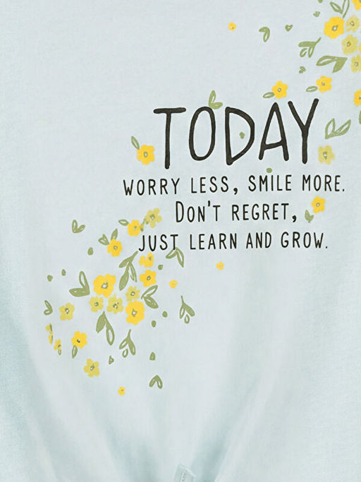 Bisiklet Yaka Bask?l? K?z ?ocuk Ti??rt