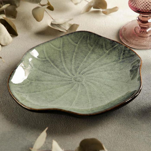 Блюдо сервировочное «Цветок», d=21.5 см, керамика, зелёное