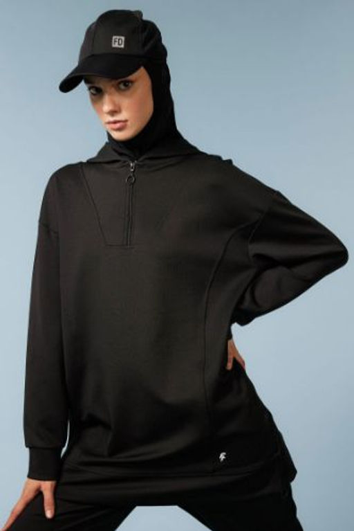 DeFactoFit Long Fit Kapusonlu Skuba Dalg?c Sporcu Sweatshirt