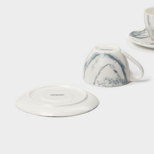 Набор чайный фарфоровый Magistro Real Marble, 4 предмета: 2 чашки 150 мл, 2 блюдца d=12,5 см  фото 8