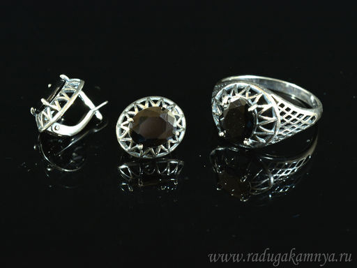 Кольцо серьги с цирконом искусственным, цв.черный размер 18