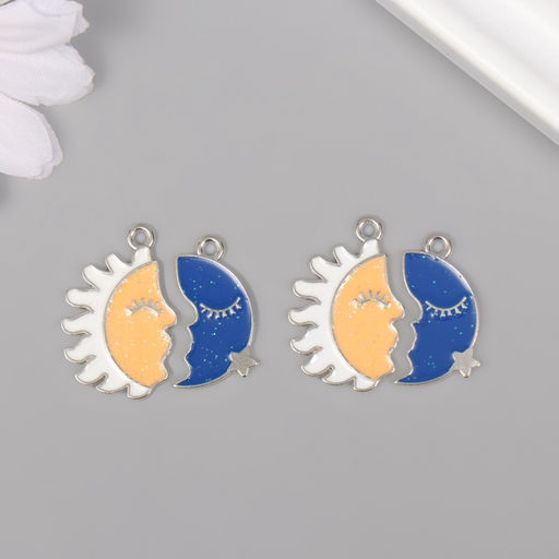 Цена за 4 шт. Декор для творчества металл, эмаль «Солнце + месяц», набор 2 шт., 2.9×2.7 см