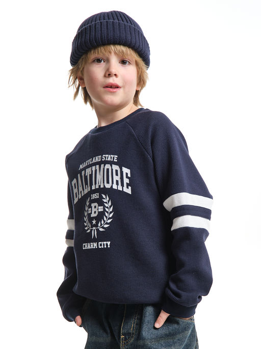 Толстовка детская с принтом хлопок подростковая 33-7502 т.синий - Mini maxi фото 4