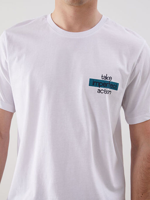 Bisiklet Yaka Bask?l? Penye Erkek Ti??rt