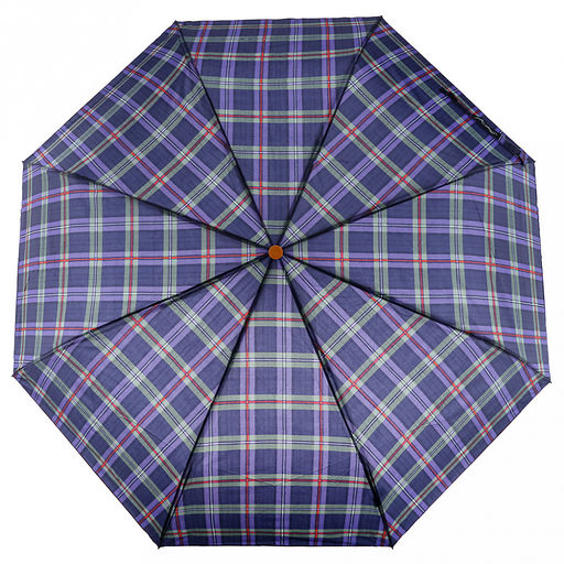 Зонт механический Шотландка плащевка, 8 лучей, д/купола 94см, 3 сложения, 24см в сложенном виде, пластмассовая ручка, фиолетово-зеленый, 210гр (Китай) - Домашняя мода фото 3