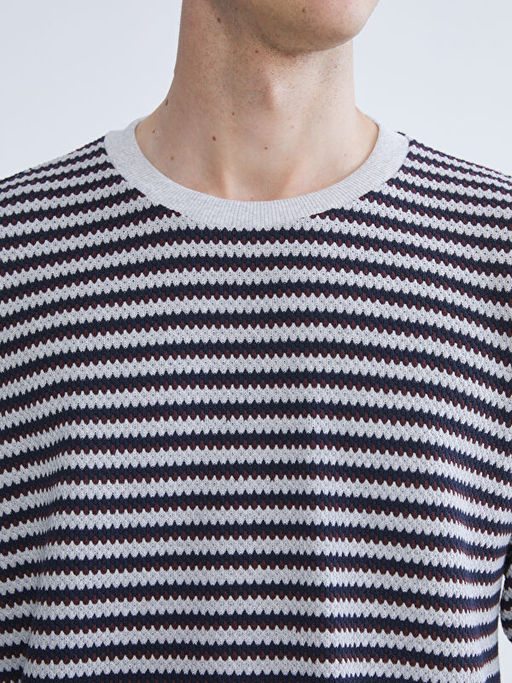 Bisiklet Yaka ?izgili Erkek Triko Kazak