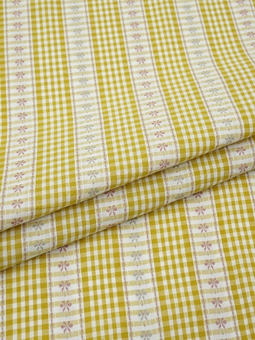 Вареный (стираный) хлопок Вышивка-цветочки цв.желто-оливковый, ш.2.5м, хлопок-100%, 150гр/м.кв - Купава фото 4