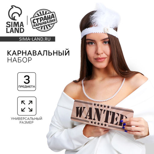 Карнавальный набор Кокетка повязка на голову с пером, бусы, табличка