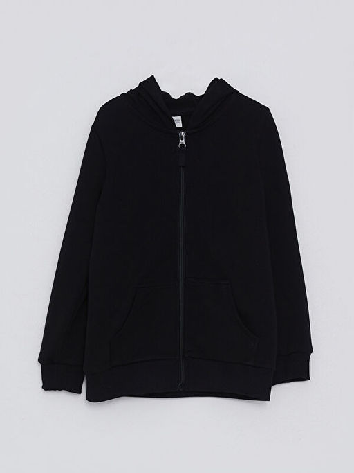 Kap??onlu Basic Uzun Kollu K?z ?ocuk Fermuarl? Sweatshirt