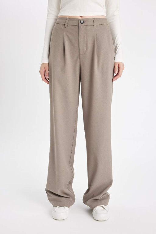 Широкие брюки стандартной длины с высокой талией и двойными карманами - Defacto фото 4