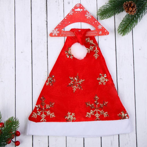 Цена за 2 шт. Колпак новогодний «Золотистые снежинки» 28×36 см, красный