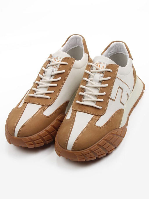 03-806-2 WHITE/LT. BROWN Кроссовки мужские (натуральная кожа) - Фабричный китай фото 4