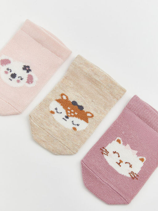 K?z Bebek Hayvan Desenli 3l? Patik ?orap