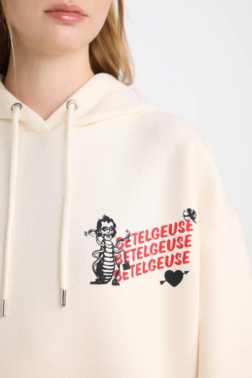 Женская толстая толстая толстая толстая толстовка с капюшоном и принтом Cool Beetlejuice Oversize, широкий крой - Defacto фото 8