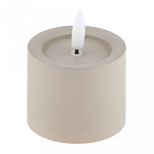Свеча интерьерная, светодиодная на батарейках д6см h5(7,5)см, свет теплый, с мерцанием, матовый пластик, цвет бежевый, питание от 2-х батареек ААА (в комплект не входят) (Китай)