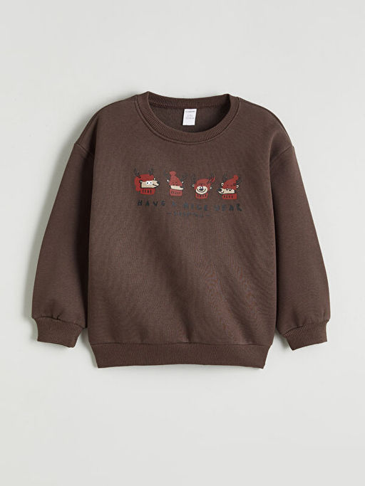 Bask?l? Erkek ?ocuk Kal?n Sweatshirt