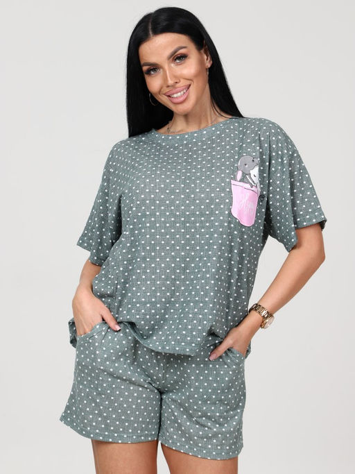 309 ДОМАШНИЙ КОСТЮМ шорты (Ментол горох) - А-дина фото 3