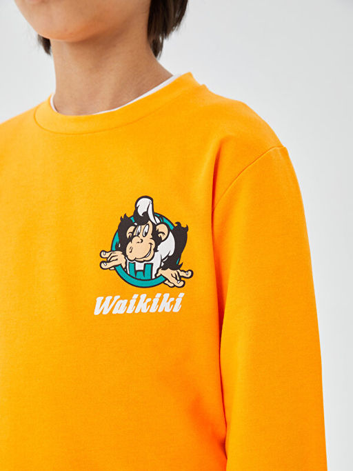 Bisiklet Yaka Nostaljik Maymun Bask?l? Uzun Kollu Unisex ?ocuk Sweatshirt - Waikiki фото 3