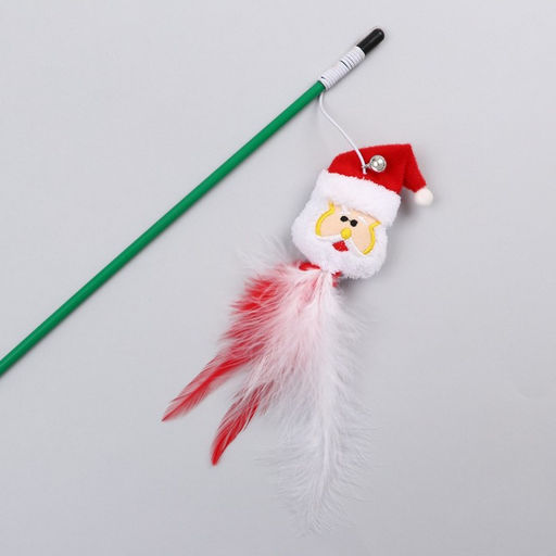 Дразнилка-удочка для кошек с бубенчиком Дед мороз, 40 см - Пижон фото 2