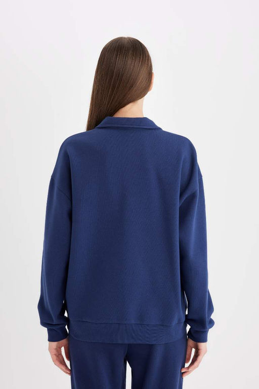 Толстая повседневная толстовка с принтом и вырезом поло Relax Fit - Defacto фото 6