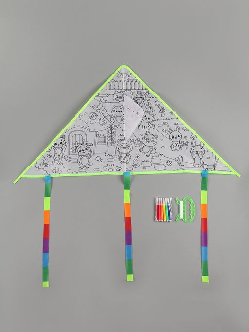 Воздушный змей - раскраска Зверятки, 80 см, 6 фломастеров - Funny toys фото 2