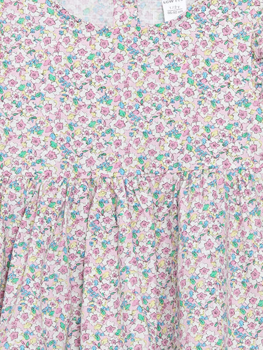 Bisiklet Yaka ?i?ekli K?z ?ocuk Elbise