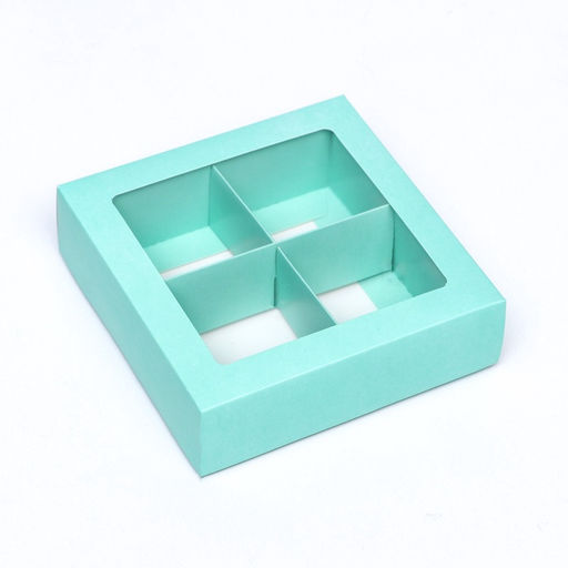 Цена за 2 шт. Коробка для 4 конфеты, мятный, 12.5×12.5×3.5 см