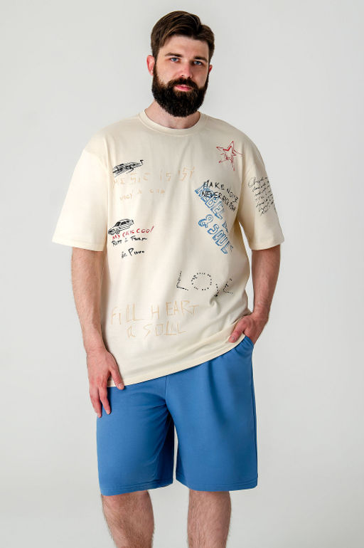 Арт.61151-16 Набор футболка и шорты 48-56 ( 5 шт.) Цвет:верх-светло-бежевый,низ-джинс - Идеал фото 9