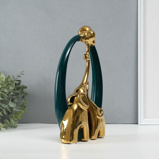 Фигурка керамика «Семья слонов. Овал», т. зелёный с золотом, 6.5×17×28.5 см