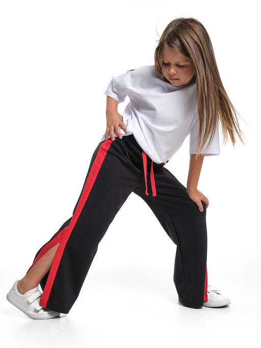 Брюки палаццо для девочки подросткам модные спорт шик 22-7169 черный/красный - Mini maxi фото 4