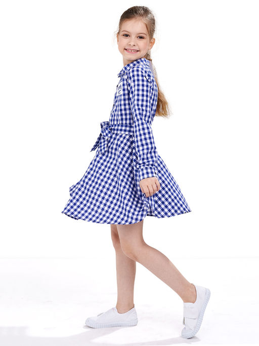 Платье из набивного хлопка с пояском UD 3736 син круп клетка - Mini maxi фото 2