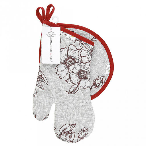 Кухонный комплект "Парадиз": прихватка-варежка 15х30см + прихватка 20х25см форма "Капелька", рогожка 171г/м2, хлопок 100%, наполнитель - ватин 280г/м2, на пластмассовом подвесе, "Домашняя мода" (Россия)