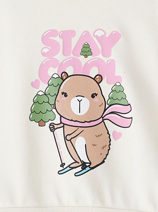 Hayvan Bask?l? K?z ?ocuk Sweatshirt