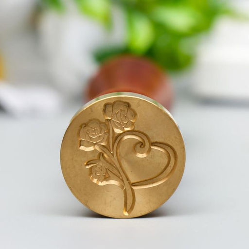 Сургучная печать с деревянной ручкой «Розы и сердце», 9×2.5×2.5 см