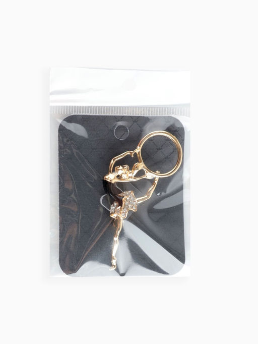 Брошь Гимнастка с хула-хупом, цвет чёрно-белый в золоте