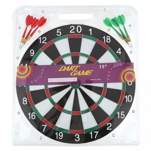 Набор для игры в дартс "В яблочко" д36см, h1см, с дротиками 6шт (красный/зеленый), средний, в блистере с ручкой (Китай)