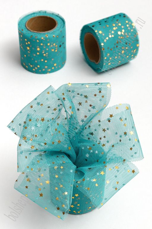 Фатин Звездочки 5,5 см*15 ярд (SF-5809) темно-бирюзовый/золото №9